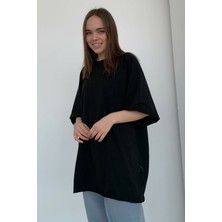 Madmext Siyah Oversize Basic Kadın Tişört