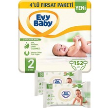Evy Baby Bebek Bezi 2 Beden Mini 4'lü Fırsat Paketi 152 Adet ve Islak Havlu 2x56 Adet