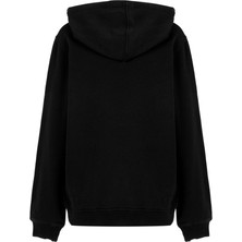 White&Simple Kadın Siyah Pamuklu Unisex Kapüşonlu Sweatshirt Hoodie