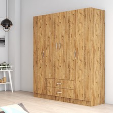 4 Kapılı Iki Çekmeceli Geniş Gardrop Çam - GRD0602