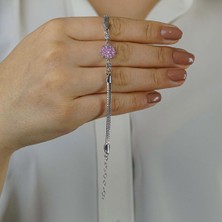 Takıhan Pembe Çiçek Tasarımlı 925 Ayar Gümüş Kadın Bileklik