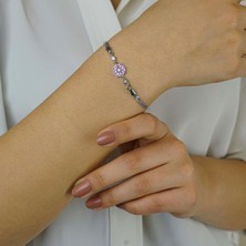 Takıhan Pembe Çiçek Tasarımlı 925 Ayar Gümüş Kadın Bileklik