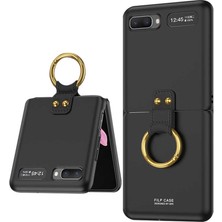 Case 4U Samsung Galaxy Z Flip Uyumlu Kılıf 180 Derece Yüzüklü Kıpta Kapak Siyah