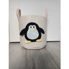 Uğurlu Tasarım Keçeden Çocuk ve Bebek Odası Penguen Desenli Oyuncak/kirli Sepeti 34X32 cm