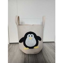 Uğurlu Tasarım Keçeden Çocuk ve Bebek Odası Penguen Desenli Oyuncak/kirli Sepeti 34X32 cm