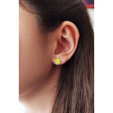Parmas Design Sarı Mineli Çiçek  925 Ayar Gümüş  Küpe