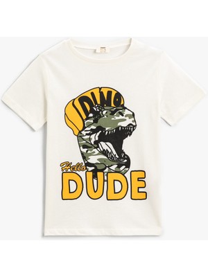 Koton Erkek Çocuk Dinozor Baskılı Kısa Kollu Tişört Bisiklet Yaka Pamuklu