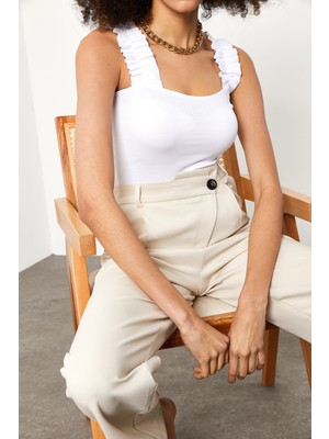 Xhan Beyaz Büzgü Askılı Bluz  1YZK2-11710-01