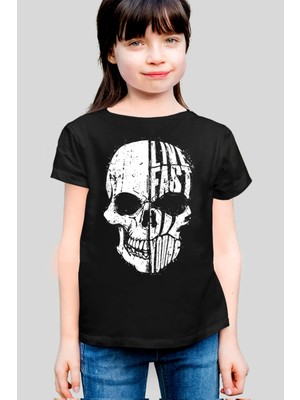 Rock&Roll Hızlı Yaşa Siyah Kısa Kollu Kız Çocuk T-Shirt