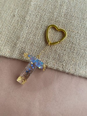 Venüs Takı ve Aksesuar Içine Isim Yazılan Altın Yıldız Başlıklı light Blue Pullu Harf Anahtarlık