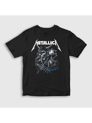 Presmono Unisex Çocuk Siyah Hammer Metallica T-Shirt