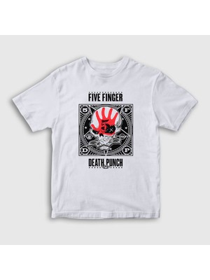 Presmono Unisex Çocuk Beyaz Logo V2 Five Finger Death Punch T-Shirt