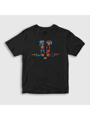 Presmono Unisex Çocuk Siyah Robots Daft Punk T-Shirt