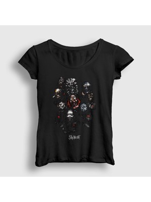Presmono Kadın Siyah Masks V2 Slipknot T-Shirt