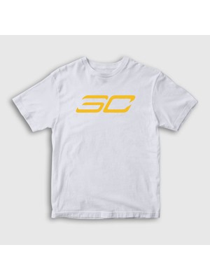 Presmono Unisex Çocuk Beyaz Logo Stephen Curry Basketbol T-Shirt