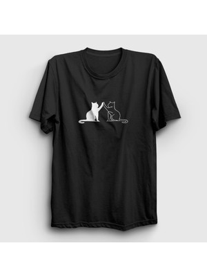 Presmono Unisex Siyah Black And White Cats Kedi T-Shirt