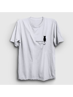 Presmono Unisex Beyaz Cat On The Wall Kedi T-Shirt