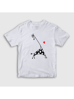 Presmono Unisex Çocuk Beyaz Heart Giraffe Zürafa T-Shirt