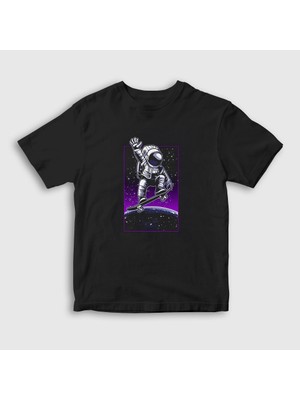 Presmono Unisex Çocuk Siyah Skater Astronaut Uzay T-Shirt