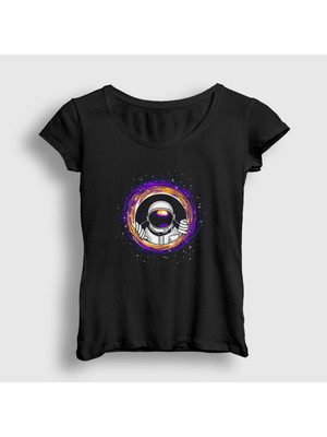 Presmono Kadın Siyah Wormhole Astronaut Uzay T-Shirt