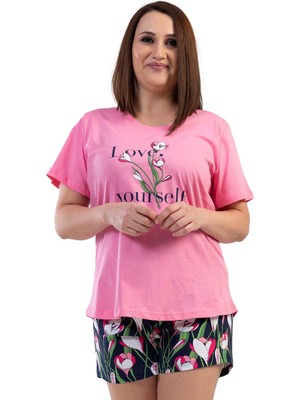Vienetta Pamuklu Büyük Beden Kısa Kol Şortlu Pijama Takım