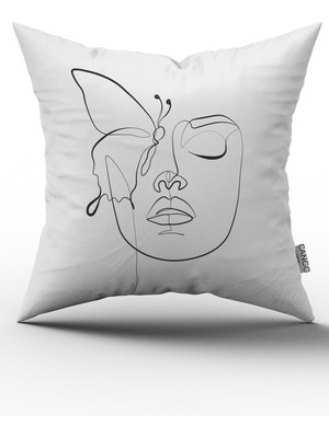 Cango Home Beyaz Siyah Modern Silüet Figür Desenli Dijital Baskı Kırlent Yastık Kılıfı CGH516