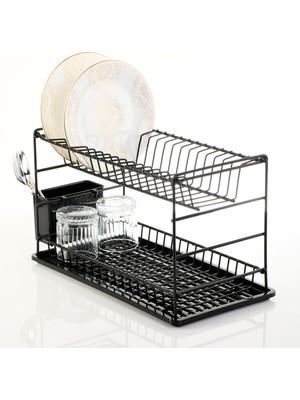 Hagen  Paslanmaz Iki Katlı Tabaklık Bulaşıklık 60 cm Siyah