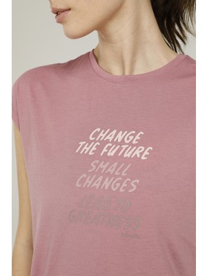 Kinetix SN629 Lora Slogan Detaıle Pembe Kadın T-Shirt