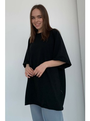 Madmext Siyah Oversize Basic Kadın Tişört