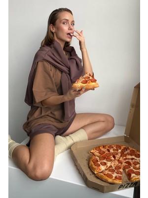 Madmext Sütlü Kahve Oversize Basic Kadın Tişört