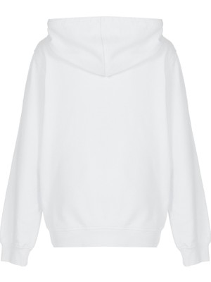 White&Simple Kadın Beyaz Pamuklu Unisex Kapüşonlu Sweatshirt Hoodie