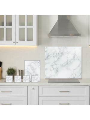 Decorita 3'lü Takım Klasik Mermer Görünümlü | Cam Ocak Arkası - Cam Kesme Tahtası- Tablası - Bardak Altlığı