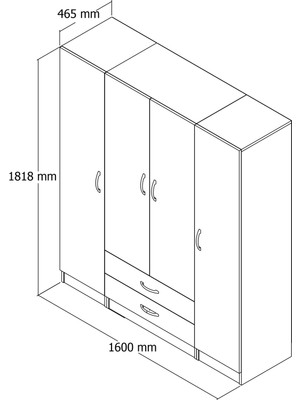 4 Kapılı Iki Çekmeceli Geniş Gardrop Çam - GRD0602