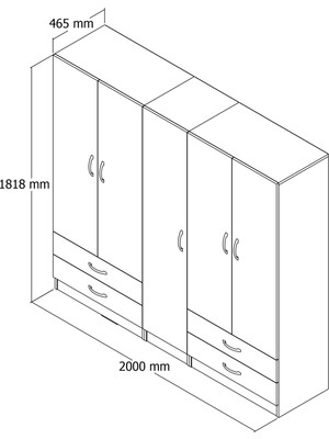 5 Kapılı Dört Çekmeceli Geniş Gardrop Çam- GRD0702