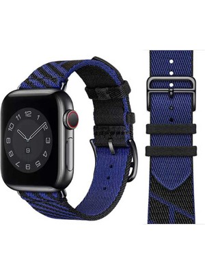 Case 4U Apple Watch Seri 7/6/SE/5/4 Metal Toka Hasır Kordon KRD-51 NO4 42mm 44mm 45mm Uyumlu Mavi - Siyah