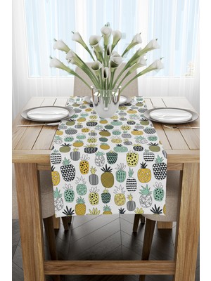 Cango Home Beyaz Sarı Ananas Desenli Dijital Baskılı Runner  CGH596-RN