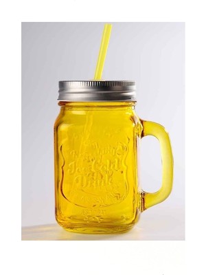 Otantik Pipetli Cam Kavanoz Kupa 400ML Meşrubat Limonata Bardağı 4 Renk