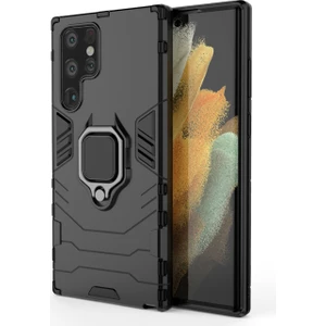 Samsung Galaxy S22 Ultra 5g Batman Serisi Yüzük Standlı Armor Kılıf - Siyah