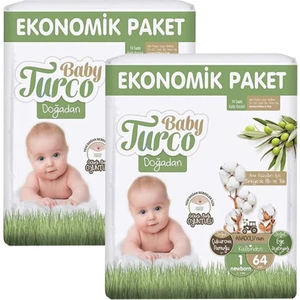 Baby Turco Doğadan 1 Beden Yenidoğan 64x2 128'LI Bebek Bezi