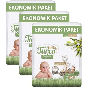 Baby Turco Doğadan 2 Beden Mini 68x3 204'LÜ Bebek Bezi