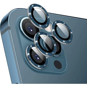 iPhone 13 Pro Max Kamera Camı Lens Koruyucu Elmas Taş Kaplama Halka Set - Mavi AL2776