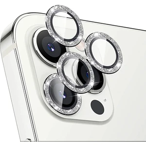 iPhone 13 Pro Max Kamera Camı Lens Koruyucu Elmas Taş Kaplama Halka Set - Gümüş AL2776