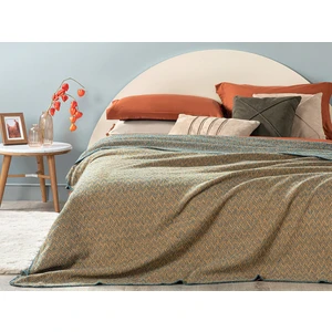 English Home Zigzag Pamuklu Çift Kişilik Battaniye 200 x 220 cm Hardal - Petrol