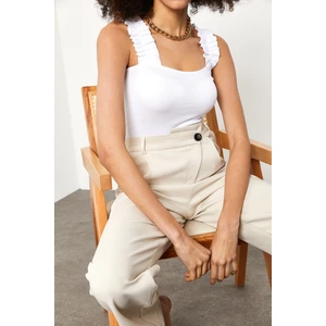 Beyaz Büzgü Askılı Bluz  1YZK2-11710-01