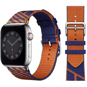 Case 4U Apple Watch Seri 7/6/SE/5/4 Metal Toka Hasır Kordon KRD-51 NO5 42mm 44mm 45mm Uyumlu Turuncu - Mavi