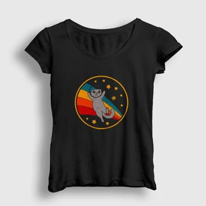 Kadın Siyah Space Scottish Fold Kedi T-Shirt