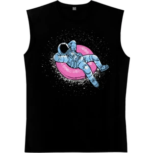 Havuzda Astronot Siyah Kesik Kol | Kolsuz Erkek T-Shirt | Atlet