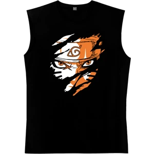 Sert Naruto Siyah Kesik Kol | Kolsuz Erkek T-Shirt | Atlet
