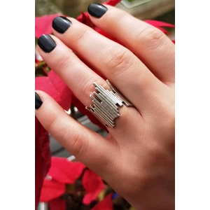 Fildişi Aksesuar Ntik Gümüş Kaplama Ince Çizgiler Şekilli El Yapımı Ayarlanabilir Unisex Yüzük