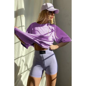 Lila Oversize Basic Kadın Tişört